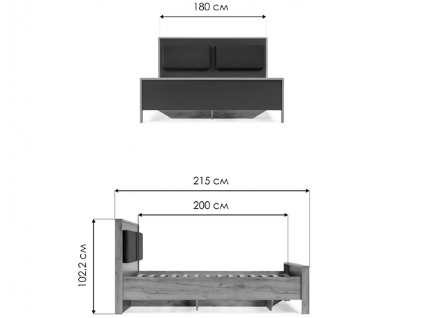 Кровать Тхан дуб крафт золотой / антрацит