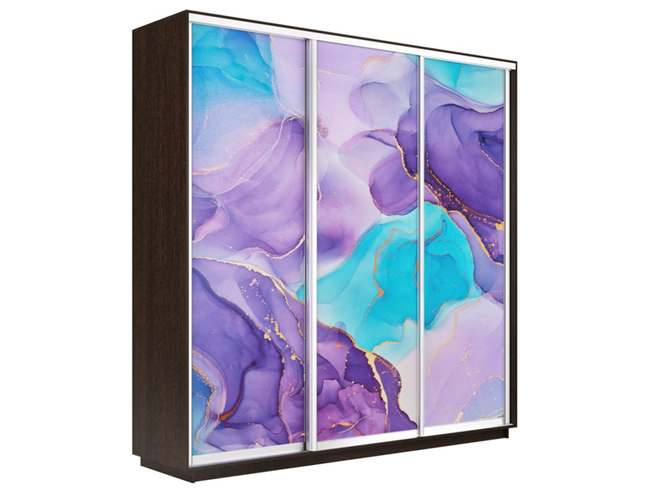 Шкаф-купе Экспресс 3-х дверный (Фото №1002 Абстракция фиолетовая), Венге